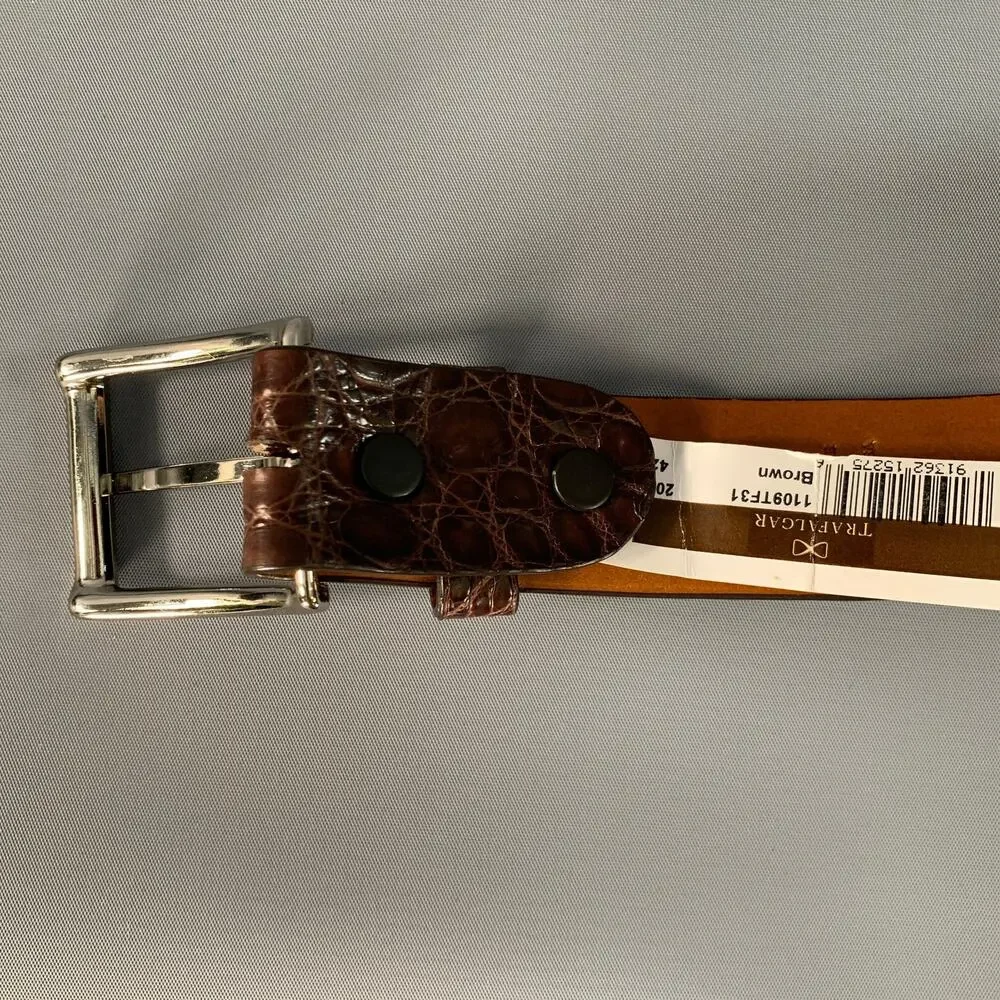 TRAFALGAR Size 42 Brown Croc Embossed Crocodile Belt